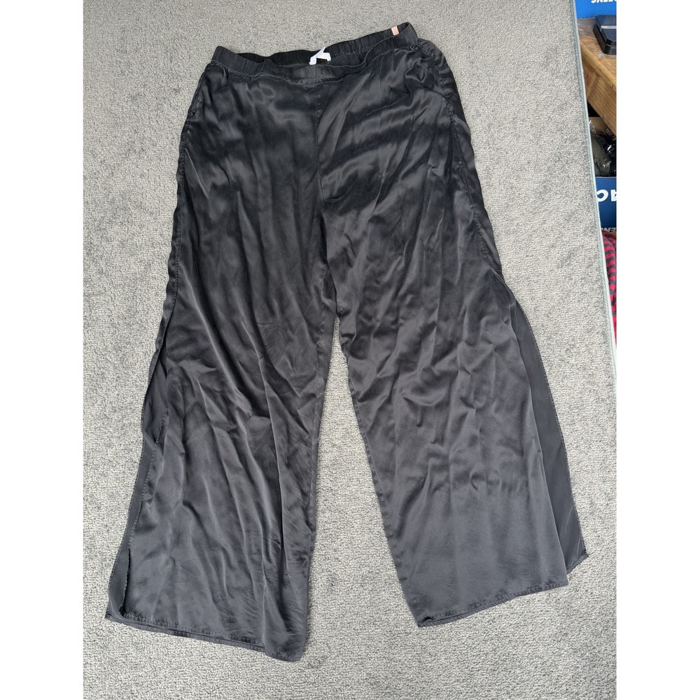 Lunya Washable Silk Wide Leg Pants Black XL High Waist Lounge Sleepwear